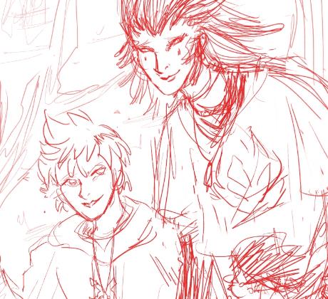 sketch of roxas and axel from personal hs au