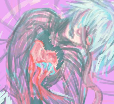 sketch color riku or repliku in pain digging fingers into chest